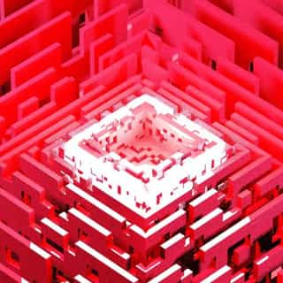 3d render de Cuadrado blanco en cubos rojos