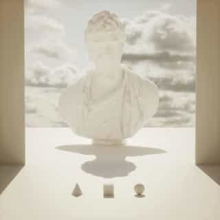 3d render de Cuadrado blanco en cubos rojos